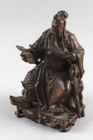 CHINESE CARVED WOOD FIGURE OF GUAN YU Late 19th/Early 20th Century Height 10.5".