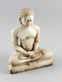 JAIN CARVED MARBLE TIRTHANKARA FIGURE India, 18th Century Height 11". Length 8.5".