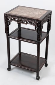 CHINESE CARVED ROSEWOOD STAND WITH INSET ROUGE MARBLE TOP Late 19th/Early 20th Century Height 31.5".