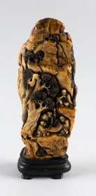 CHINESE SHOUSHAN CARVING 19th Century Height 9". With a fitted wooden stand and a case.