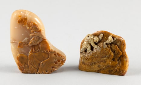 TWO CHINESE CARVED SHOUSHAN STONE MOUNTAINS 19th Century
