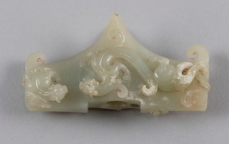 CHINESE CARVED CELADON JADE SWORD GUARD 18th Century Length 4".