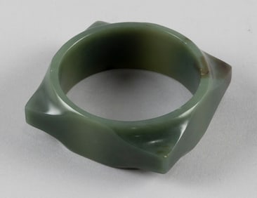 CHINESE ARCHAIC-STYLE GREEN JADE CONG 3.5" x 3.5".