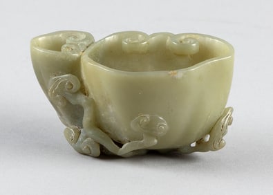 CHINESE CARVED CELADON JADE BRUSH WASHER 19th Century Height 2". Length 4.5".