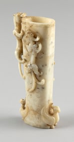 CHINESE CARVED CHICKENBONE/WHITE JADE VASE 19th Century Height 8.5".