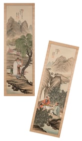 PAIR OF JAPANESE SCROLL PAINTINGS Early 20th Century On silk, 47" x 14".