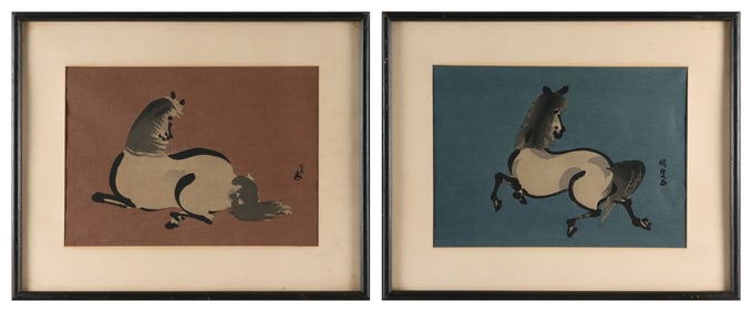 SEIZAN AOYAMA (Japan, active 1920-1930s), Two horse studies:, Woodblock prints, 9" x 12" sight.