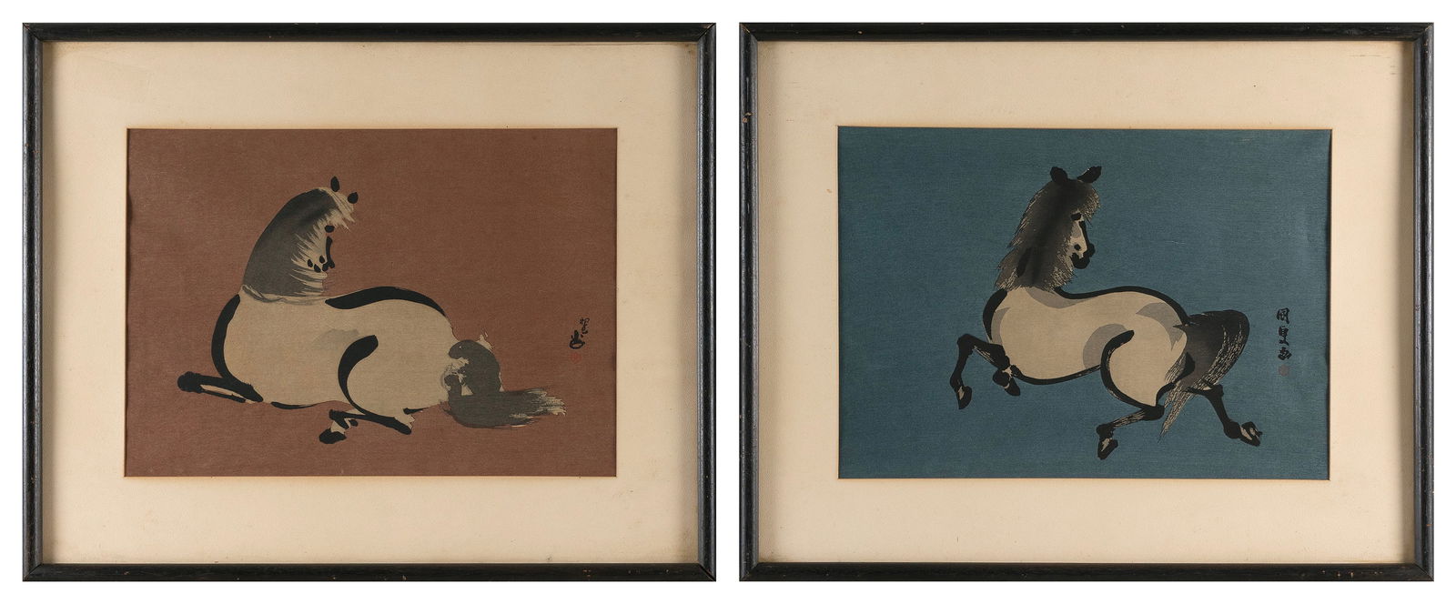 SEIZAN AOYAMA (Japan, active 1920-1930s), Two horse studies:, Woodblock prints, 9" x 12" sight. (1 of 2)