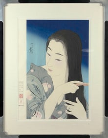 TORII KOTONDO (Japan, 1900-1976), Combing her hair (Kamisuki)., Woodblock print, dai oban tate-e,
