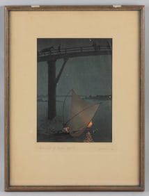 ARAI YOSHIMUNE (Japan, 1873-1945), "Fish Net By Torchlight"., Woodblock print, 9" x 6.5" sight.