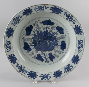 CHINESE BLUE AND WHITE PORCELAIN CHARGER Early 19th Century Height 3.5". Diameter 17".
