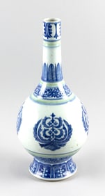 CHINESE OR KOREAN BLUE AND WHITE PORCELAIN BOTTLE VASE Mid-19th Century Height 15".