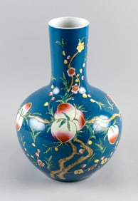 CHINESE FAMILLE ROSE NINE-PEACH PORCELAIN VASE 20th Century Height 14".