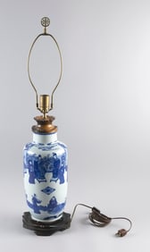 CHINESE BLUE AND WHITE PORCELAIN ROULEAU VASE Early 20th Century Vase height 15".