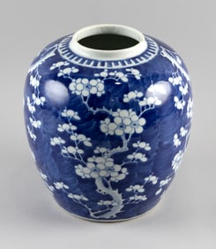 CHINESE BLUE AND WHITE HAWTHORNE PORCELAIN JAR Late 19th Century Height 10".