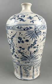 CHINESE UNDERGLAZE BLUE AND WHITE PORCELAIN MEIPING VASE Late 19th Century Height 14".
