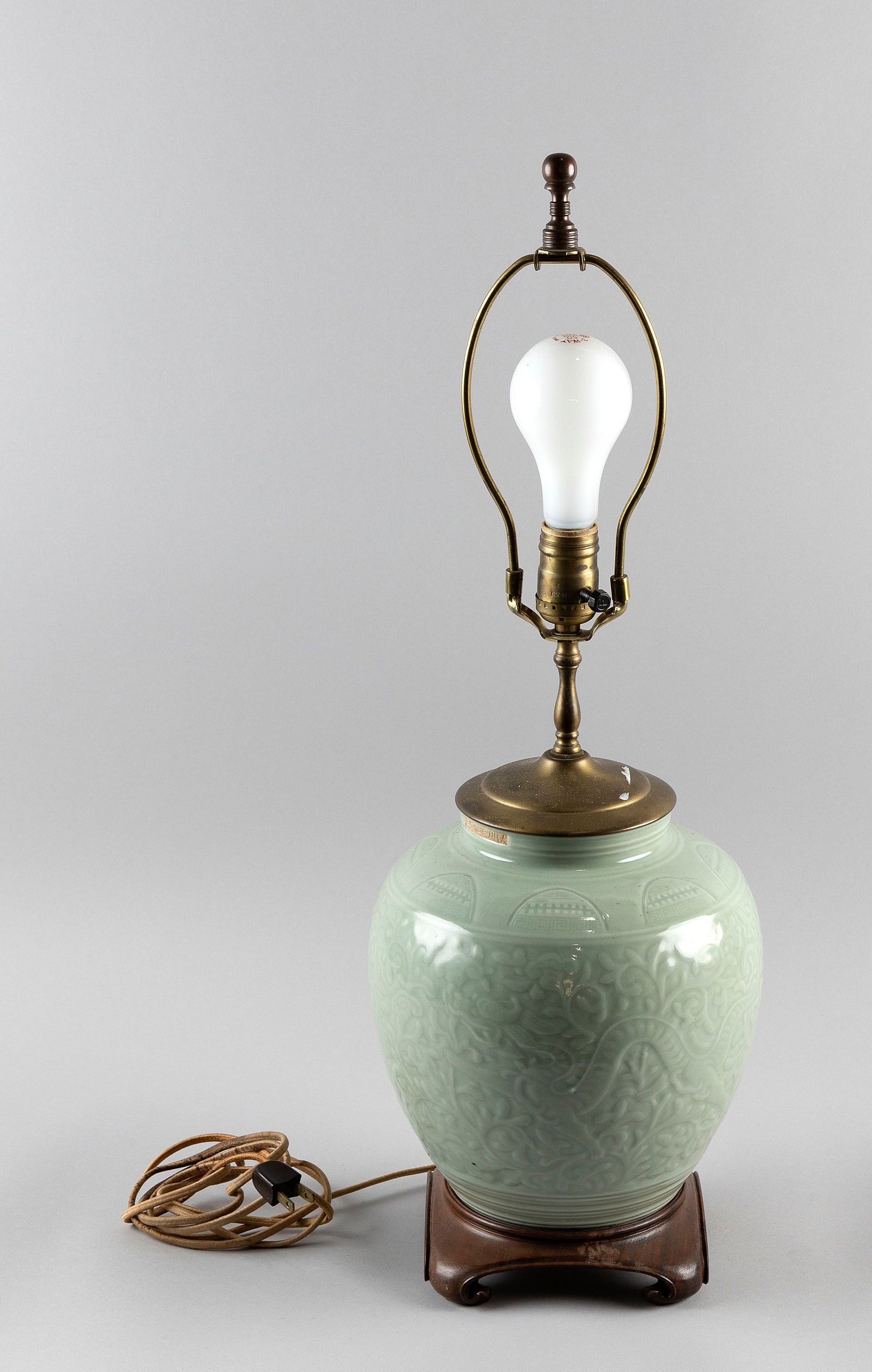 CHINESE CELADON PORCELAIN OVOID JAR Late 19th/Early 20th Century Vase height 9". Total height 26". (1 of 4)