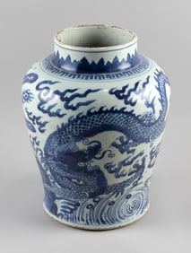 CHINESE BLUE AND WHITE PORCELAIN JAR 18th Century Height 13".