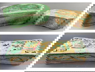 THREE CHINESE GREEN GLAZE POTTERY PILLOWS Possibly Jin Dynasty and Later