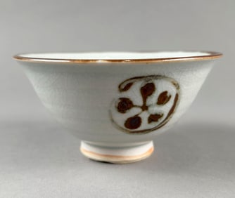 CHINESE CIZHOU UNDERGLAZE IRON RED PORCELAIN TEA BOWL 19th Century Height 2.5". Diameter 4.5".