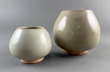 TWO KOREAN CELADON PORCELAIN VASES 19th/20th Century Heights 3" and 5".
