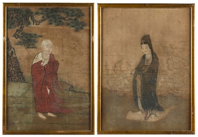 PAIR OF CHINESE PORTRAITS 18th/19th Century Watercolor and goauches on paper, 23" x 15". Framed 25"