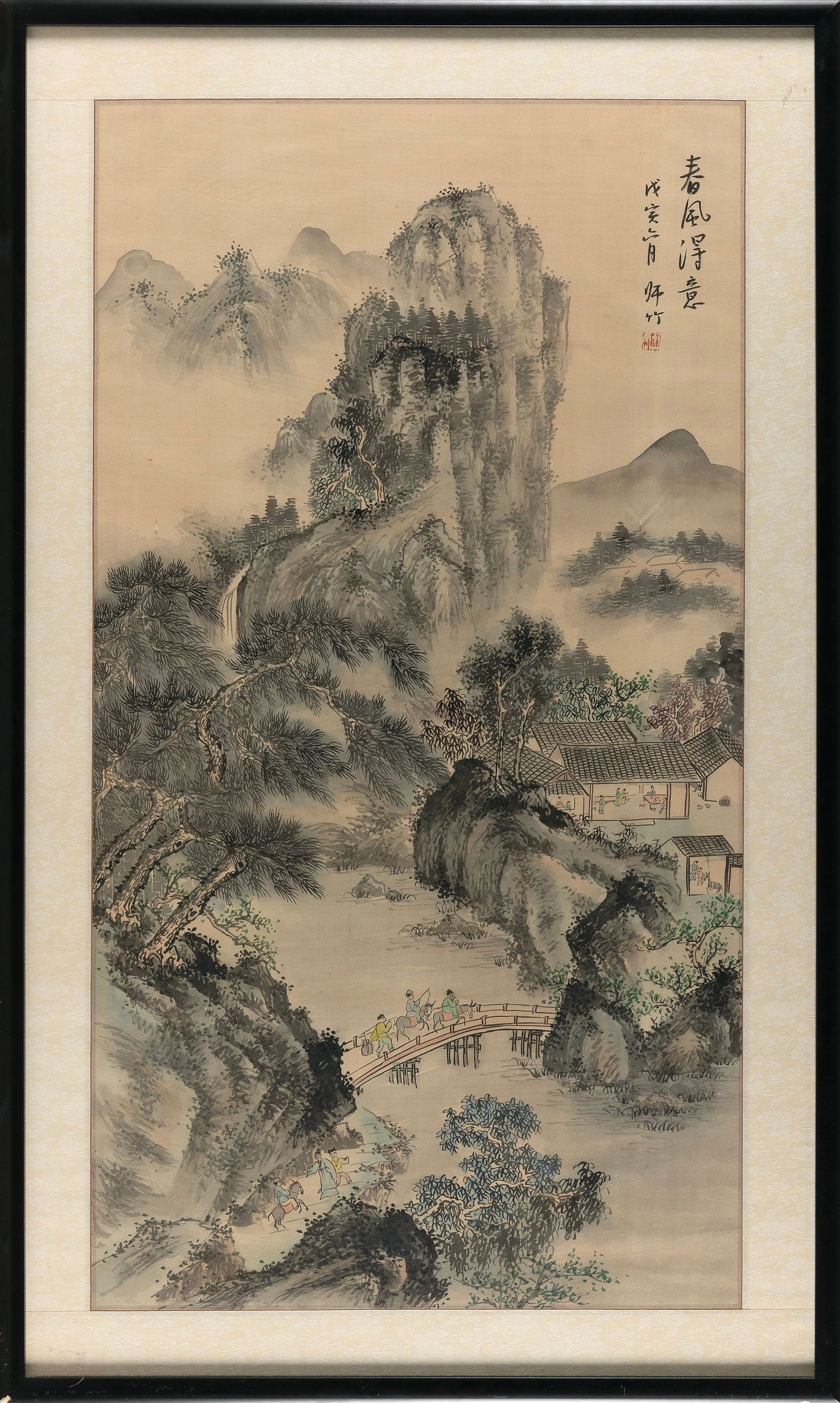 CHINESE PAINTING ON SILK OF A FIGURE ON HORSEBACK 20th Century Watercolor, 37" x 19.5" sight. Framed (1 of 2)