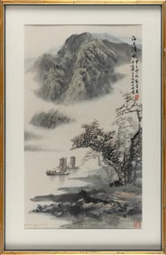 CHINESE PAINTING OF TWO BOATS Late 19th/Early 20th Century Watercolor on paper, 26" x 15". Framed