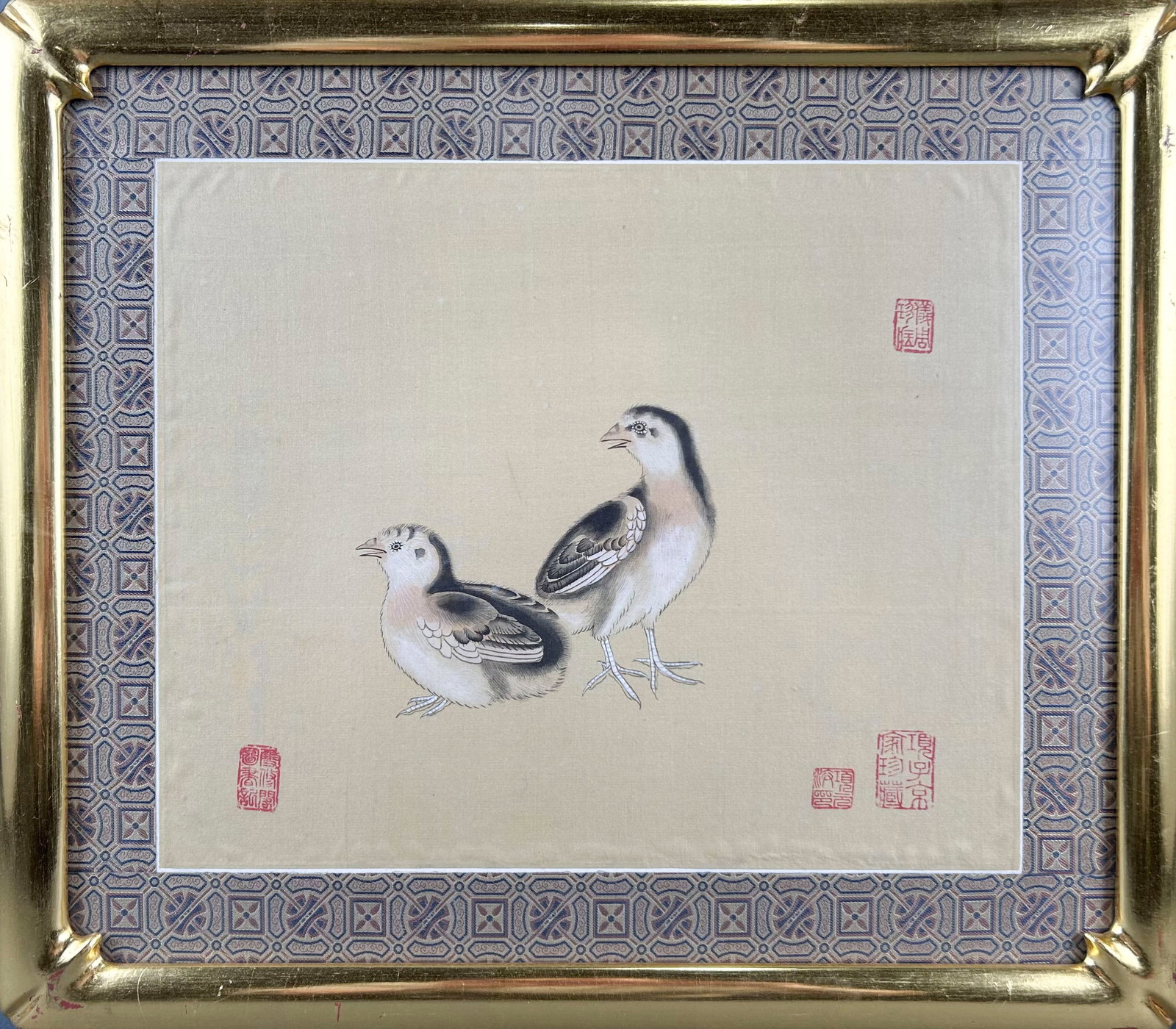 IN THE MANNER OF EMPEROR QIANLONG (China, 19th Century), Copy of "Chicks Awaiting Feeding"., On: IN THE MANNER OF EMPEROR QIANLONG China, 19th Century Copy of "Chicks Awaiting Feeding". On silk, 11" x 13.5". Framed 16" x 18".