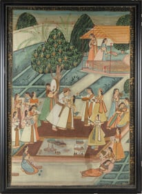 INDIAN SCHOOL (Probably Late 19th Century,), Moghul wedding celebration, On silk, 38" x 27" sight.