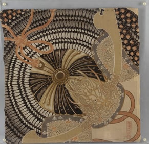JAPANESE FUKUSA Early 20th Century On silk, 16.25" x 16.25". Framed 18" x 18".