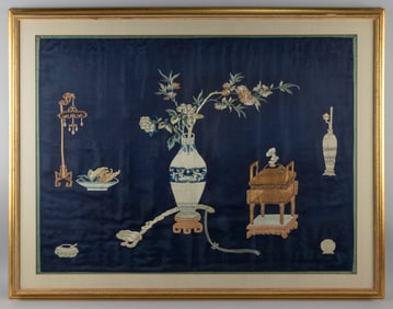 CHINESE NEEDLEWORK Late 19th/Early 20th Century 25.5" x 33.5". Framed 31.5" x 41".