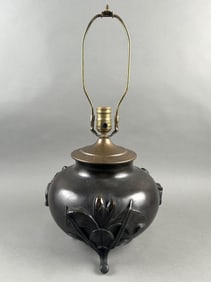 JAPANESE BRONZE VASE Meiji Period Vase height 8". Length 10". Total height including finial 23".