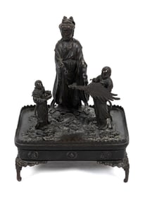 JAPANESE BRONZE FIGURE GROUP Meiji Period, 19th Century Guanyin height 14". Total height 22". Base