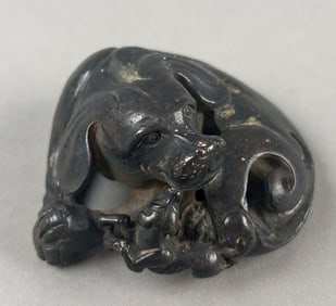 JAPANESE BRONZE FIGURE OF A DOG AND PUP Late 19th Century Length 2.75".
