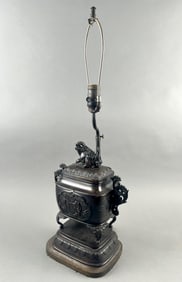 CHINESE BRONZE COVERED CENSER Late 19th Century Censer height 10". Total height 26".