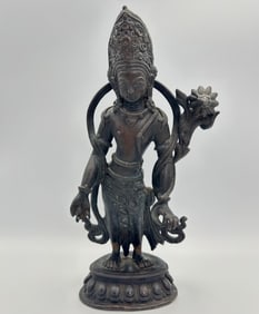 NEPALESE BRONZE FIGURE OF AVALOKITESHVARA 18th Century Height 9.5".