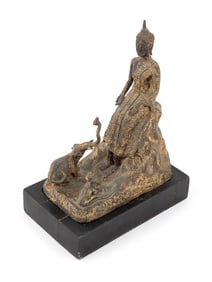 THAI GILT BRONZE FIGURE GROUP Rattanakosin Kingdom Period (1782-1932) Height 9.5". Length 7". Width