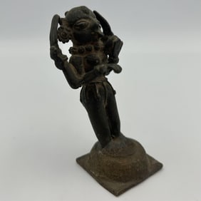 INDIAN MINIATURE BRONZE FIGURE OF A MULTI-ARMED DEITY 18th/19th Century Height 3.25".