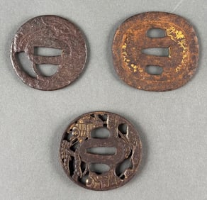 THREE JAPANESE MIXED METAL TSUBA 19th Century and Earlier Lengths approx. 3".