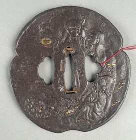 JAPANESE BRONZE MOKKO TSUBA 19th Century Length 3.5".