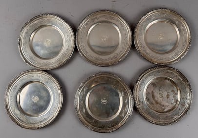 SET OF SIX WHITING "VERSAILLES" STERLING SILVER PLATES Providence, Rhode Island, Mid-20th Century