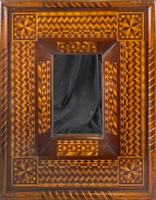 PARQUETRY MIRROR Circa 1900 Height 14". Width 10".