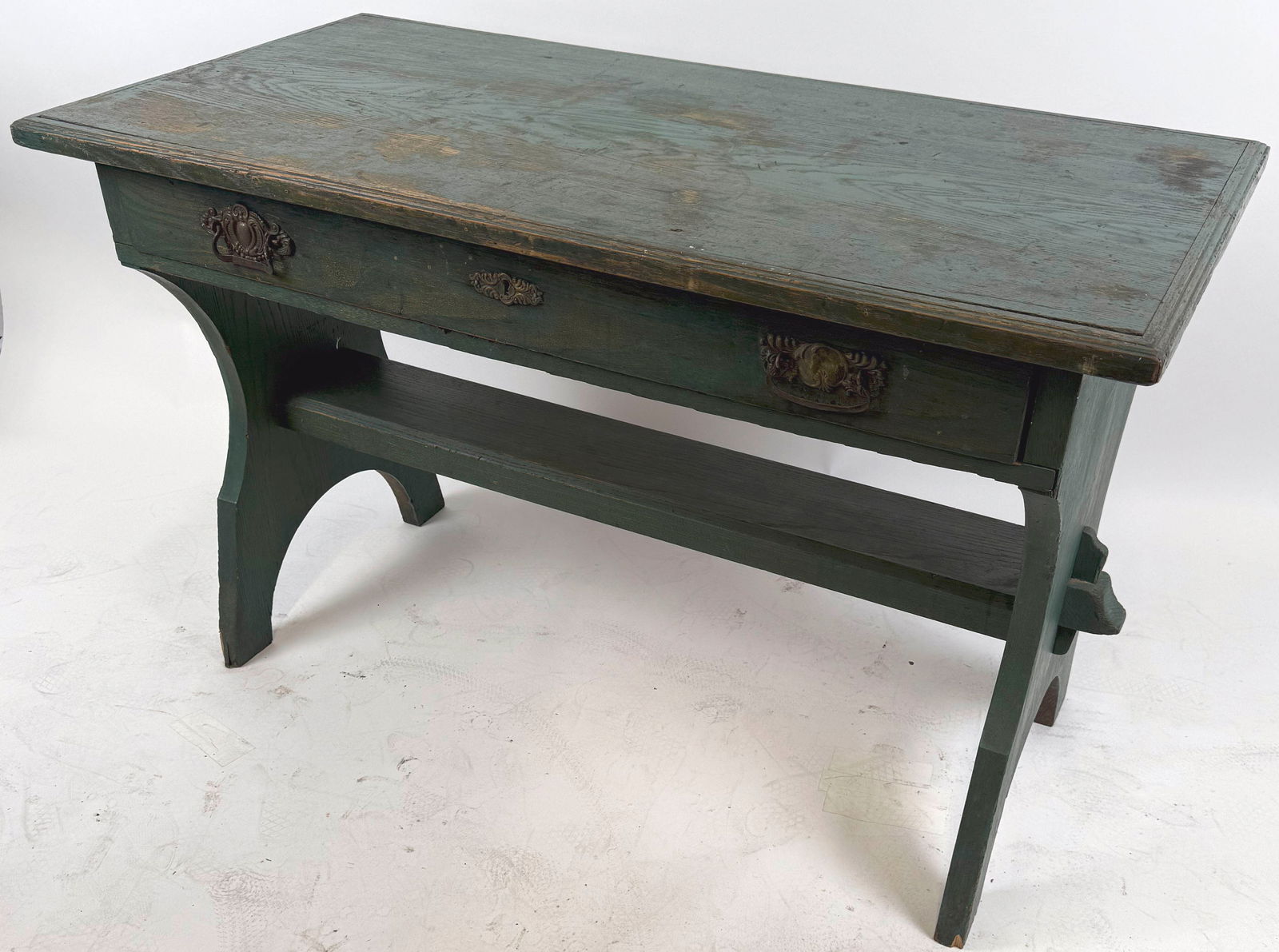 PRIMITIVE GREEN PAINTED CAMP TABLE Early 20th Century Height 30". Width 48". Depth 24". (1 of 4)