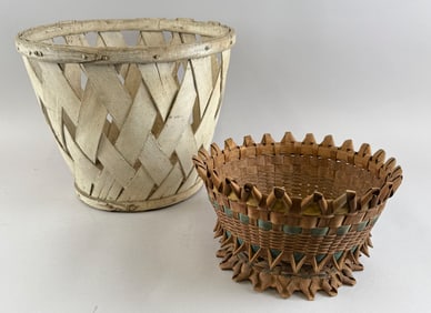TWO SPLINTWORK BASKETS Heights 6.5" and 11.5". Diameters 10.5" and 14".