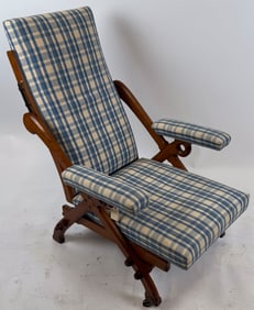 UNUSUAL RECLINING ARMCHAIR 20th Century Back height 38.5". Seat height 14".