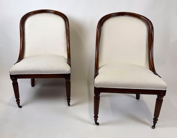 PAIR OF SHERATON-STYLE BOUDOIR CHAIRS 20th Century Back heights 38.5". Seat heights 19".