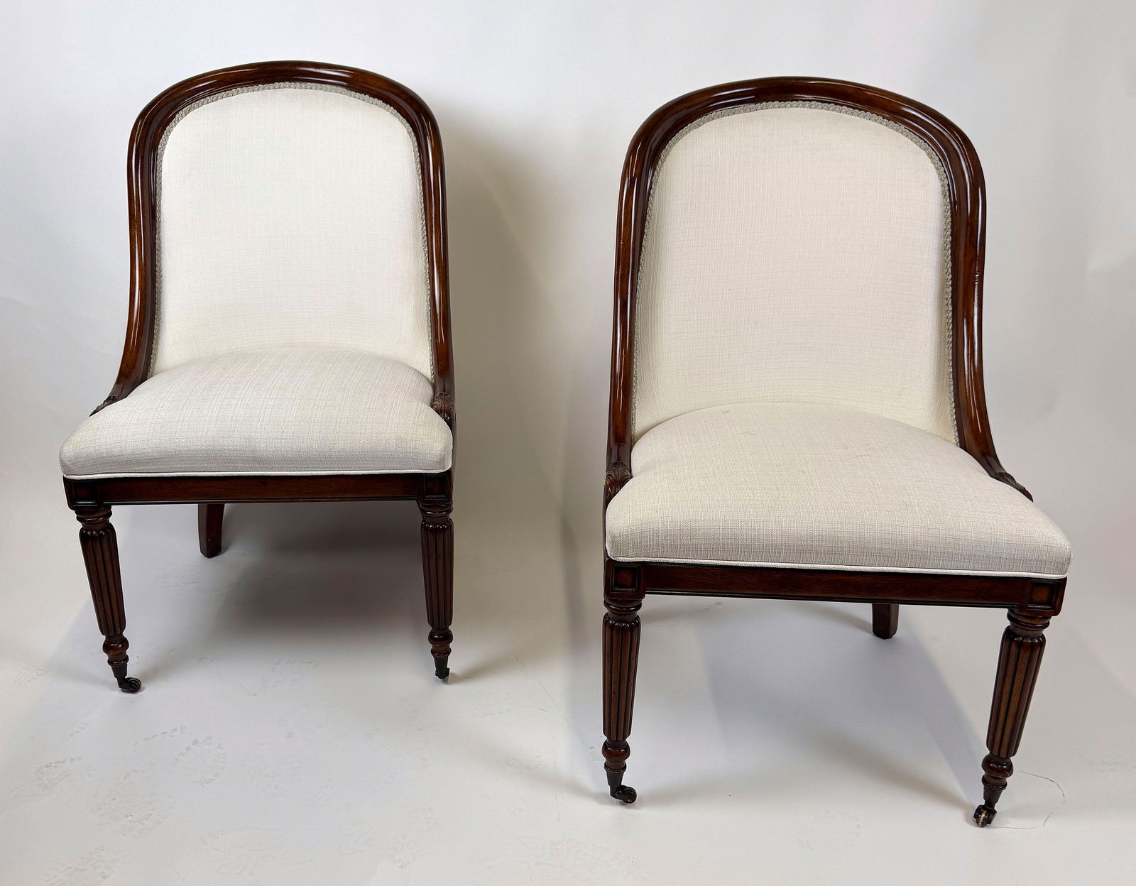PAIR OF SHERATON-STYLE BOUDOIR CHAIRS 20th Century Back heights 38.5". Seat heights 19". (1 of 3)