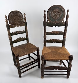 PAIR OF CONTINENTAL SLAT-BACK CHAIRS Late 18th Century Back heights 48". Seat heights 19".