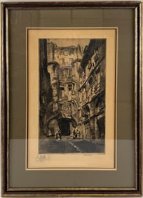 LOUIS ORR (Connecticut/France, 1879-1966), Street in France., Etching on paper, 17" x 10". Framed